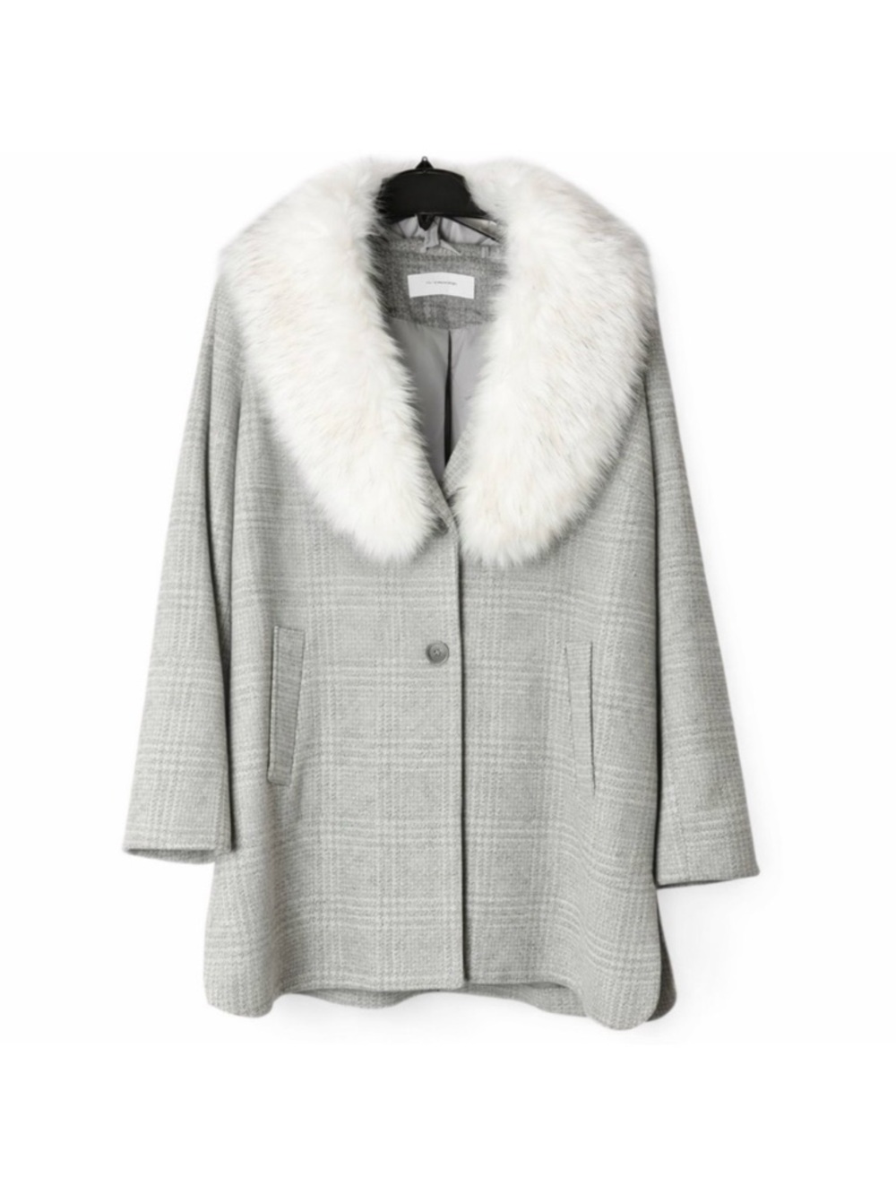 NWT T Tahari Olivia Tonal Gray Plaid Coat with Removable Faux Fur Collar Size 1X